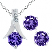 2.25 Ct Round Purple Amethyst .925 Silver Pendant and Earrings Set 18 Chain