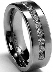 8 MM Men's Titanium ring wedding band with 9 large Channel Set CZ size 7.5