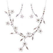 Bridal Wedding Jewelry Set Floral Vine Pearl Rhinestone