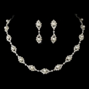 Bridal Jewelry Set Austrian Crystal Rhinestone Pearl WT