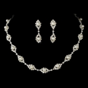 Bridal Jewelry Set Austrian Crystal Rhinestone Pearl WT