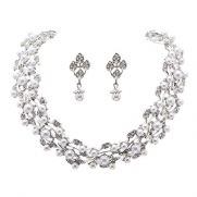 Bridal Wedding Jewelry Set Rhinestone Pearl Leaf White