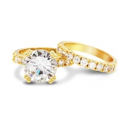 GemGem Jewelry Gold Plated Round Cut 5 ct CZ Wedding Bridal Engagement Ring Set (6)