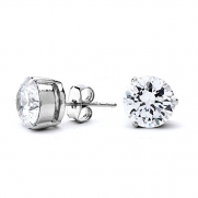 Rhodium Plated Round Cut Cubic Zirconia Stud Earrings-CZ Post Earrings (Clear Color,4 mm)
