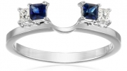 14k White Gold 1/6cttw Princess Diamond and Blue Sapphire Solitaire Enhancer Wedding Band (Fits 1/2Ct-1Ct Round/Princess Solitaire), Size 5