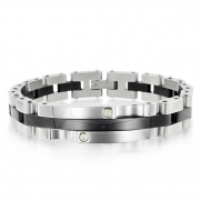 Black and White Diamond Mens Bracelet in Stainless Steel and 14k Gold (G, SI2, 0.10 carat) - 8 inches