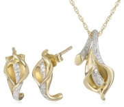 Gold-Plated Sterling Silver and Diamond Calla Lily Earrings and Pendant Necklace Box Set (1/10 cttw, I-J Color, I2-I3 Clarity), 18