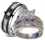 Edwin Earls His & Her 3 Piece Cz Cubic Zirconia Wedding Ring Set Sterling Silver and Titanium (Womens 5-11)(mens 7-13) Please Email Us the Sizes That You Need After the Sale.