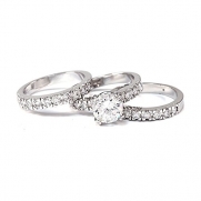 2 carat Round Cut CZ Ring Set-Cubic Zirconia 3 Piece Bridal Engagement Ring Set (6)