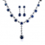 Bling Jewelry Simulated Sapphire CZ Wedding Necklace Earring Set Rhodium Plated