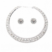 Bridal Wedding Jewelry Set Crystal Rhinestone Collar Choker Necklace Silver