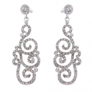 Bridal Wedding Crystal Rhinestone Swirl Vintage Dangle Earrings Silver Clear