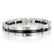 Black and White Diamond Mens Bracelet in Stainless Steel and 14k Gold (G, SI2, 0.10 carat) - 8 inches
