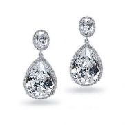 Bling Jewelry Silver Tone Vintage Pear Oval CZ Bridal Earrings