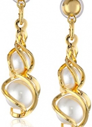 1928 Jewelry Gold Shell and Pearl Drop Earrings