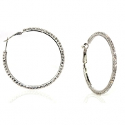 GemGem Jewelry Rhodium Plated Pave Crystal Hoop Earrings (50 mm,for wedding,for any party)