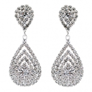 Bridal Wedding Jewelry Beautiful Dazzle Crystal Dangle Fashion 3D Earring Silver