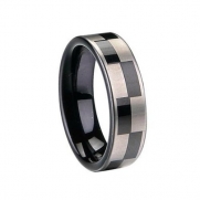 Matching Black Tungsten Carbide Wedding Bands Rings Set with Laser Etched Black & White Checkered Pattern Design 8mm (Size 8-12 Available) His & 6mm (Size 5-8 Available) Hers Anniversary/engagement/wedding Bands Set (8mm Men's Ring, 7)