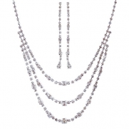 ACCESSORIESFOREVER Bridal Wedding Prom Jewelry Set Crystal Rhinestone Simple 3-Strand Drop Necklace SV