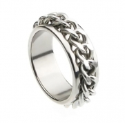 8mm Stainless Steel Cool Mens Ladies Spinner Ring with Silver Curb Chain Center