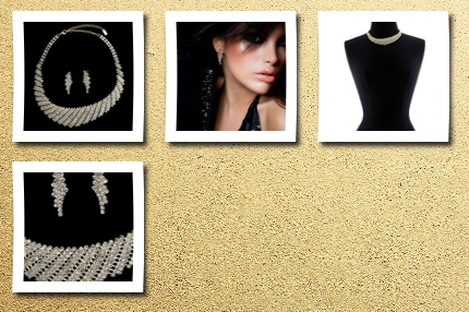 BERRICLE goldtone rhinestone crystal bridal necklace earrings 2-pcs set