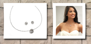 USABride silver bridesmaids necklace & earrings, rhinestone circle pendant wedding jewelry set 677 s