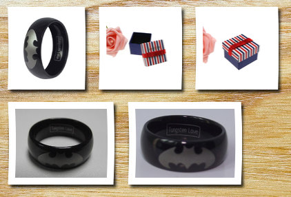 Tungsten Love 8mm/6mm men ladies black tungsten carbide ring with silver laser etched batman symbol collector's engagement wedding band (ladies' ring, 5)