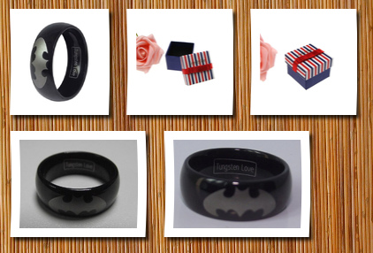 Tungsten Love 8mm/6mm men ladies black tungsten carbide ring with silver laser etched batman symbol collector's engagement wedding band (ladies' ring, 5.5)